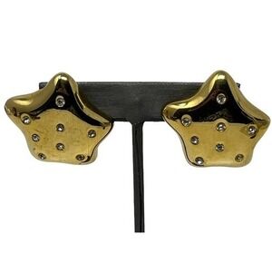 Vintage Liz Claiborne Star Clip On Earrings Gold Tone‎ Crystal Accents